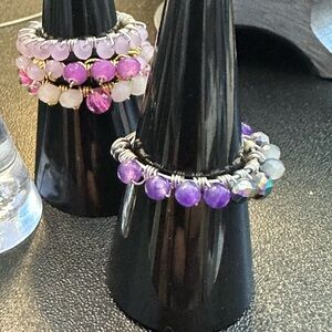 Purple and Silver Beaded Women's Ring